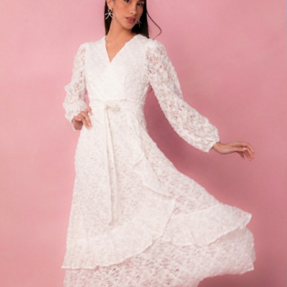 Ivy City Co Be Mine Midi Elegant White Lace Wedding Special Plus Dress 3X NWT